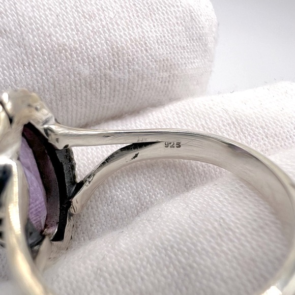 Genuine Faceted Marquise Amethyst .925 Sterling Silver Ring - Picture 15 of 17